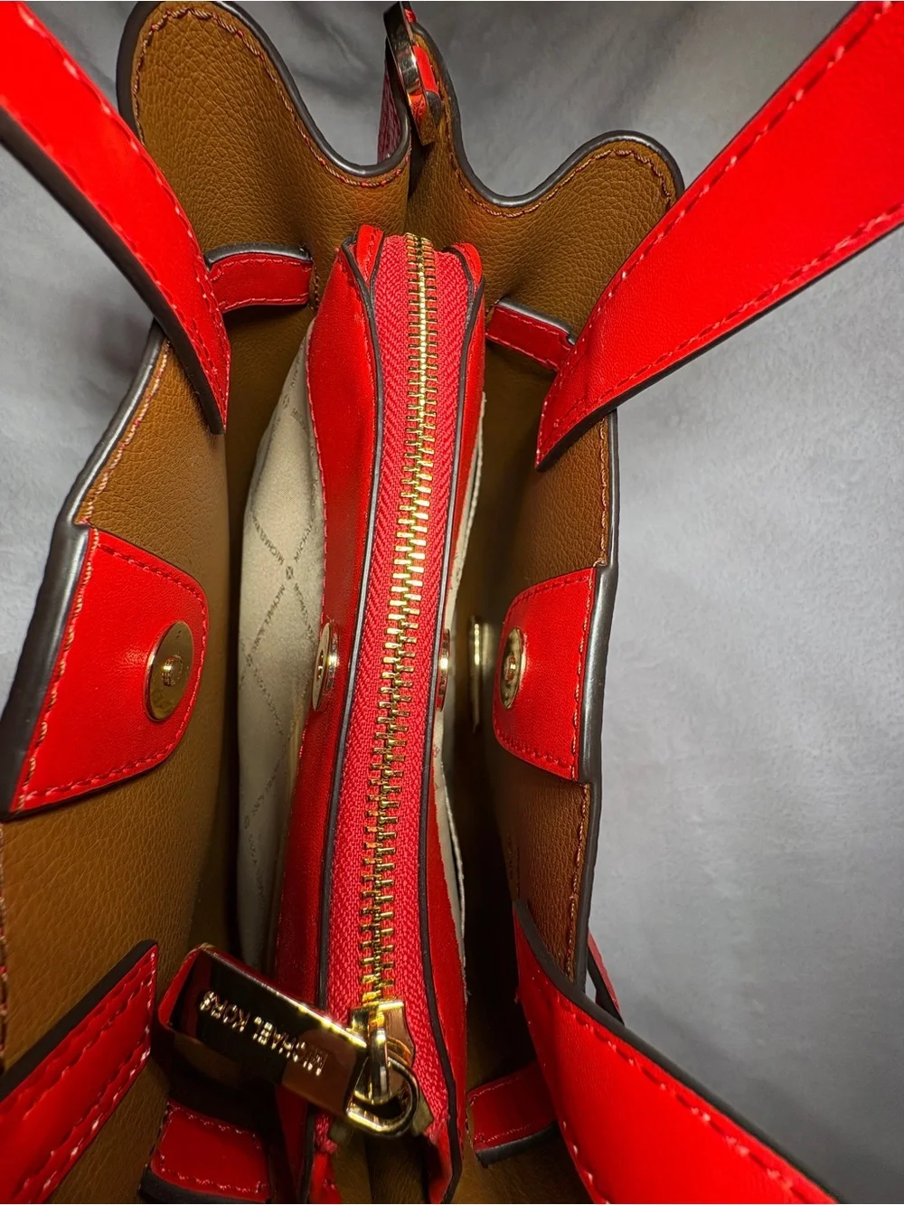 Michael Kors Red Leather Satchel with Belt Accent